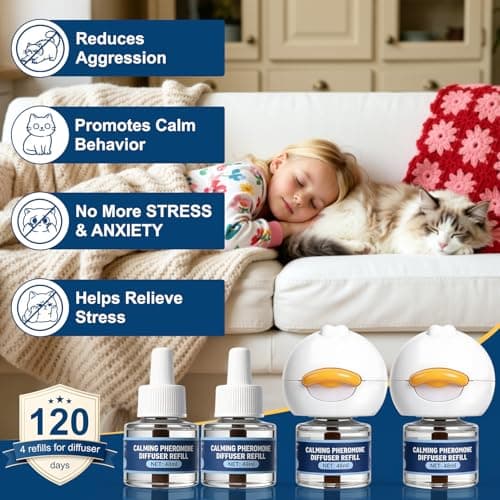 YooBaaLee Cat Calming Pheromone Diffuser Kit Plug-In for Stress Relief | with 2 Diffusers & 4 Refills, Anxiety Relief for Cats, Helps with Scratching, Urine Marking & Fighting, for Multi-Cat Homes view 2