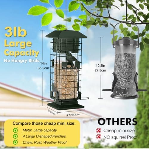 Squirrel Proof Bird Feeder for Outdoors Hanging, Yongblus Metal Wild Bird Feeders, with Weight Activated Perches 4 Ports, 3Lb Capacity Squirrel Proof Bird Feeder for Outside, Cardinal, Finch, Bluebird view 2