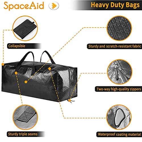 SpaceAid Heavy Duty Moving Bags 8 Pack, Large Storage Totes Bins with Backpack Straps, Strong Handles & Zippers, Packing Moving Boxes Supplies, College Dorm Room Essentials, Black view 4