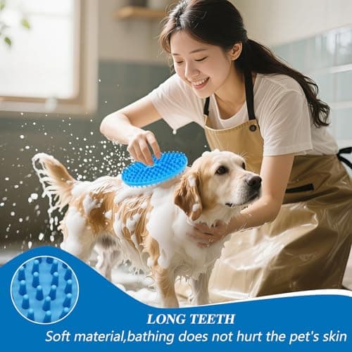 Dog Grooming Brush, Lilpep Pet Shampoo Bath Brush Soothing Massage Rubber Comb with Adjustable Ring Handle for Long Short Haired Dogs and Cats (2 pale blue, 2 sided brush) view 4