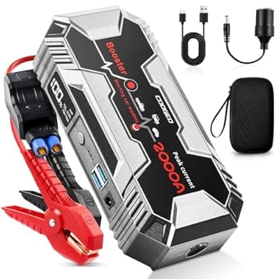 Car Battery Jump Starter Portable, 2000A Jump Starter Battery Pack for 8.0L Gasoline and 6.0L Diesel Engines, 12V Jump Box for Car Battery with EC8 Jumper Cables, Black