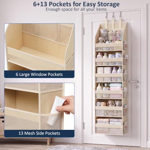 Over the Door Organizer, 6-Shelf Hanging Closet Storage with 13 Mesh Pockets view 6