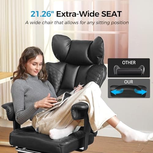 GTPLAYER Big and Tall Gaming Chair 400lbs Heavy Duty Office Chair with Foot Rest & Ergonomic Pocket Spring Lumbar Support, High Back 3D Saddle Shaped Cushion for Back Pain Relief, Executive Black view 5
