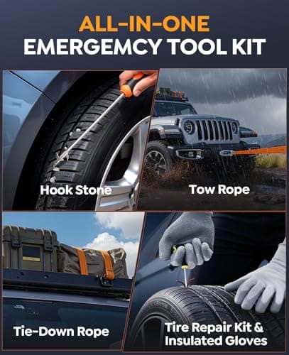 YaberAuto 16-in-1 Jump Starter with Air Compressor 8000A 160PSI Car Battery Jump Starter (All Gas/14L Diesel) 12V Jump Box Car Battery Jumper Starter Portable Jumper Cables, Emergency Tool Kit, Gloves view 6