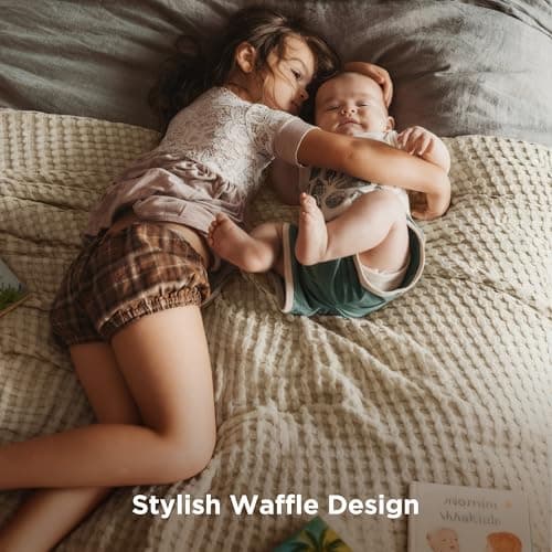 Bedsure Cooling Cotton Waffle King Size Blanket - Lightweight Breathable Summer Blanket of Rayon Derived from Bamboo for Hot Sleepers, Luxury Throws for Bed, Couch and Sofa, Light Brown, 104x90 Inches view 2