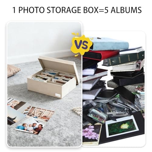 Himake Decorative Photo Storage Box - Linen Photo Box Organizers with Dividers, Fits Holds Up to 800 Photos in 8x10 inch Size, Portable Scrapbook Storage Containers with Lid (Beige) view 4