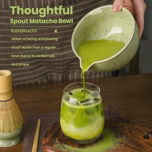 Matcha Whisk Set, Ceramic Bowl Matcha Kit & Handcrafted Bamboo Chasen, Complete 5 Pcs Matcha Set Whisk and Bowl, Stainless Steel Sifter, Bamboo Scoop & Holder for Matcha Lovers view 5