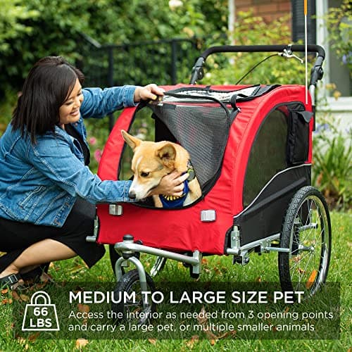 Best Choice Products 2-in-1 Dog Bike Trailer, Pet Stroller Bicycle Carrier w/Hitch, Suspension, Visibility Flag and Reflectors, 66lb Weight Capacity view 3