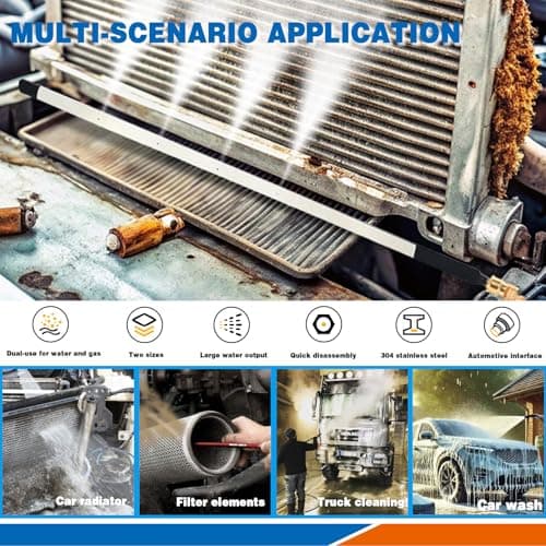 24″Radiator Cleaning Wand, Water/Air 4500PSI Pressure Washer Tool with Pressure Washer Gun Adapter, Clean Brush and Sealing Tape, Tips for Cars, Trucks, Heavy Equipment Radiator Cleaning Tool view 7