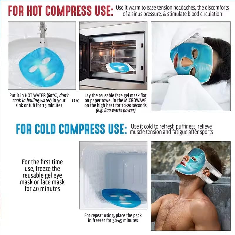 Ice Face Mask Reusable,Cold Hot Compress Gel Ice Facial Mask with Gel Beads,Face SPA for Woman Sleeping Reduce Eye Puffiness Face Puffiness Sleeping Travel (Blue) view 4