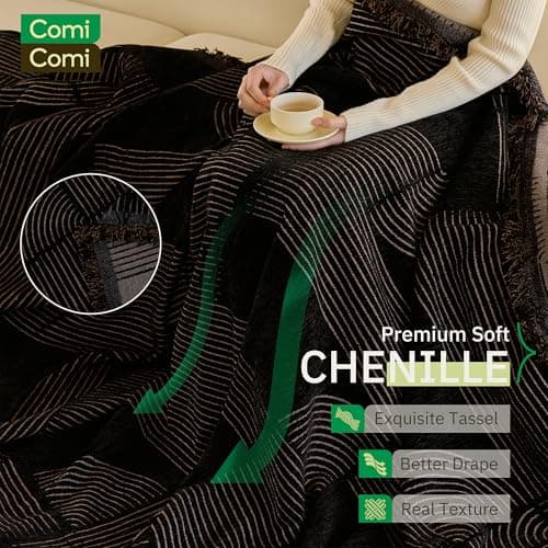 ComiComi Washable Couch Covers for Sofa Soft Brown Geometric Chenille Sofa Covers for 3 Cushion Sectional L Shaped Pet-Friendly Couch Cover Blanket Anti Scratch with Tassles 71" x 150" view 4