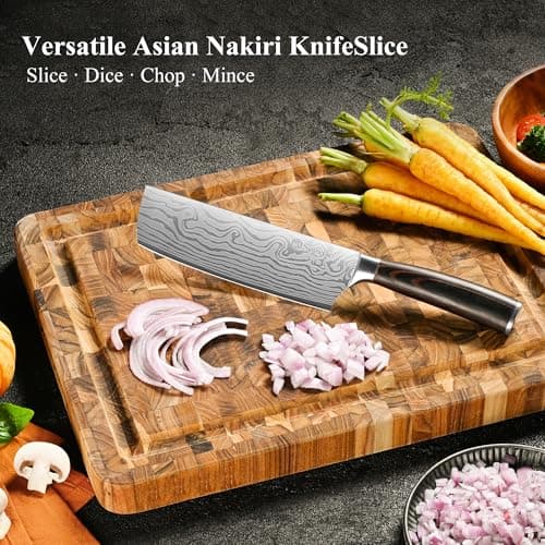 Sunnecko Japanese Nakiri Knife 7 Inch - Carbon Steel Chef Knife Vegetable Cleaver with Sheath, Kitchen Gift for Home Cooks, Professional Kitchen Knife Gift Box view 5