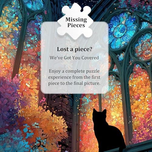 Teemosreal Puzzles for Adults 1000 Pieces, Stained Glass Cat Fantasy Night Moon Scene, Challenging Puzzle Game with Poster, Matte Finish, Interlock Perfectly Frameable Wall Decor Gift view 5