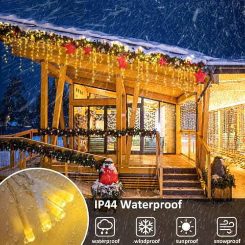 33FT 400 LED Icicle Lights for Outside, Warm White Christmas Lights Outdoor | 8 Modes Waterproof Connectable Twinkle String Lights Indoor with 75 Drops for House Eaves Yard Xmas Holiday Decorations view 6