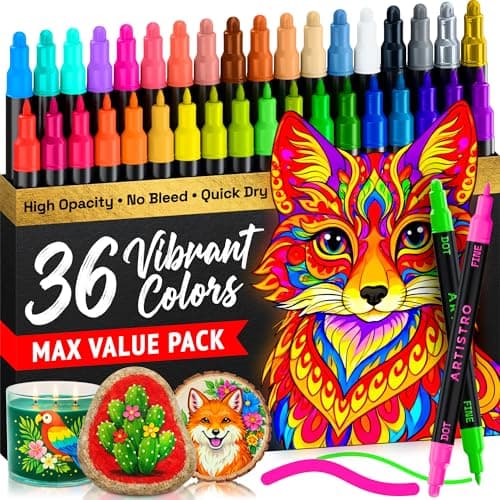 ARTISTRO 36 Precision Dual-Tip Acrylic Paint Markers – Paint Pens Set with Dot & Fine Tips for Fabric, Rock, Glass, Wood, Coloring Books – Classroom & Art Supplies Gift – Teacher Appreciation Gift view 1
