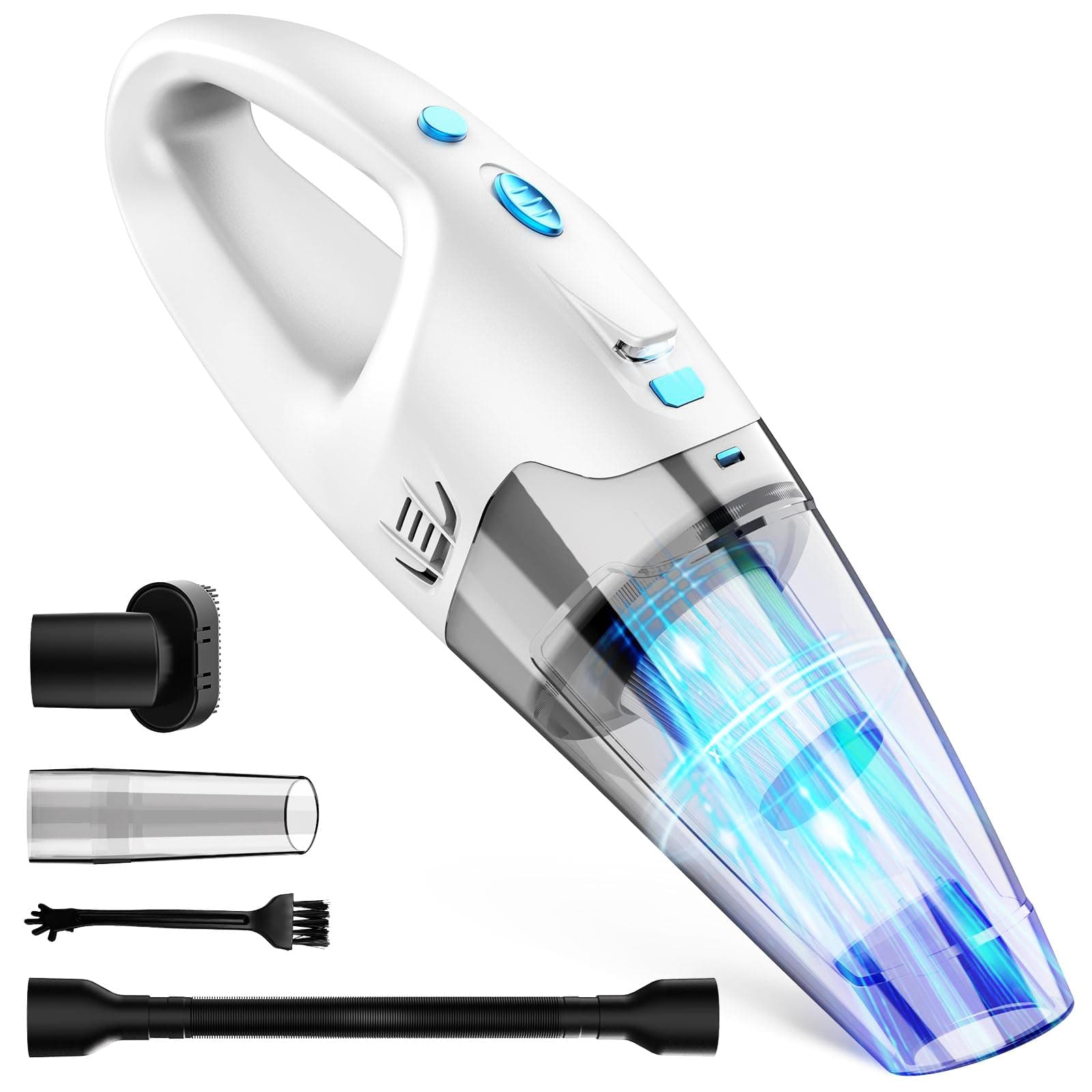 FUOAYOC Handheld Vacuum Cordless, 6KPA Strong Suction & 25 Mins Runtime, 1.6lbs Lightweight Hand Vacuum Cordless Rechargeable with HEPA Filter/LED Light/Multi-Accessories,for Home/Car/Office Cleaning