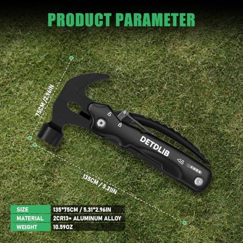 DETDLIB12-in-1 Multitool Hammer, Birthday Gifts for Men, Essential for Camping, Hiking, Cool Gadget, Gifts for Men. Women, Dad, Him, Husband, Father, Mechanic, Boyfriend, Black view 2