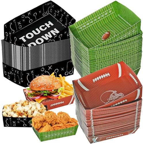 LyhongParty 48PCS Superbowl Party Decorations,5lb Large Serving Boats for Football Party Decorations, Football Paper Food Trays, Superbowl Party Supplies — image 1