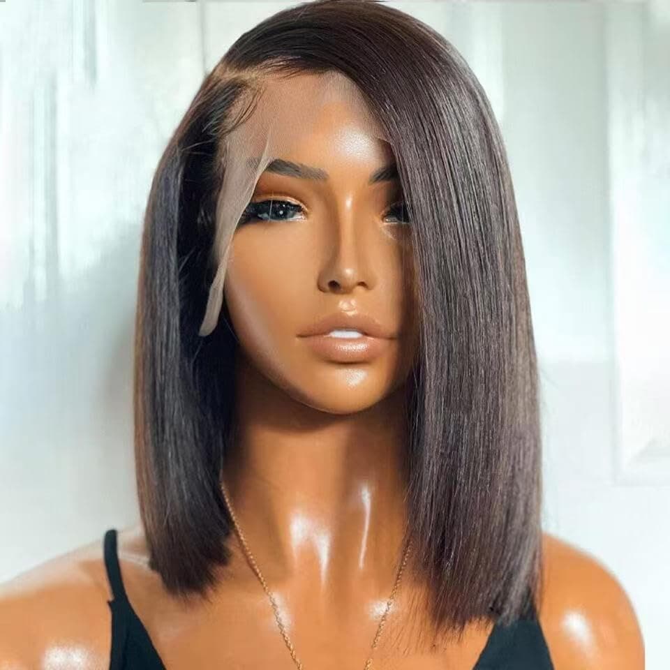 FFEGG Bob Wig Human Hair 13x4 Short Straight Bob Lace Frontal Wigs for Black Women Human Hair Pre Plucked Glueless Black Color 10 Inch view 5