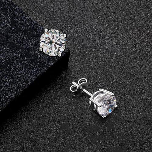 Handi Queen Moissanite Stud Earrings for Men Women, 925 Sterling Silver 18K White Gold Plated, 1CT 6.5mm Round Cut, VVS1 D Color （0.6-2ct） view 3