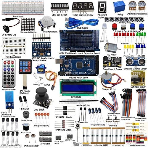 Complete Ultimate STEM Electronic Projects Starter Kit for Arduino with Mega2560, LCD1602, Servo, Stepper Motor, Sensors, Breadboard, Jumper Wire, Resistor, Capacitor, Transistor and Tutorial — image 1