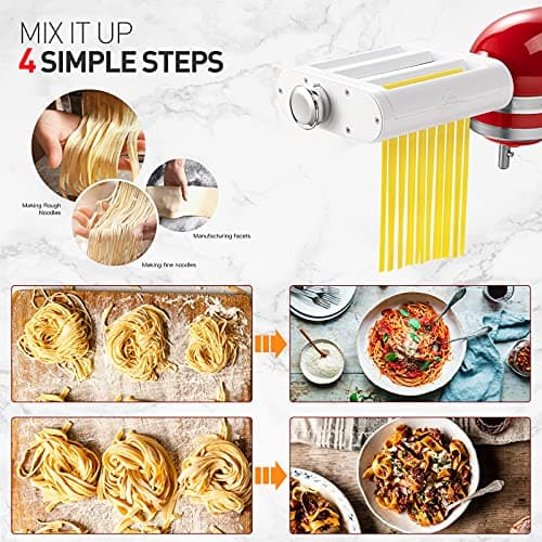 Antree Pasta Maker Attachment 3 in 1 Set for KitchenAid Stand Mixers Included Pasta Sheet Roller, Spaghetti Cutter, Fettuccine Cutter Maker Accessories and Cleaning Brush view 3