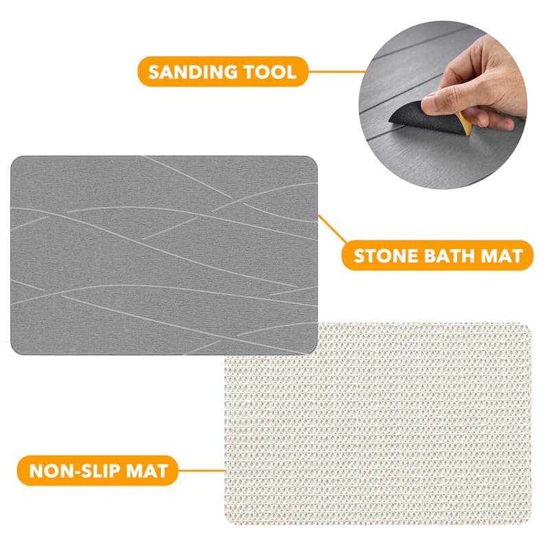 SpaceAid Stone Bath Mat Quick Dry for Bathroom, Gray Line, 23.6" x 15.4" | Diatomaceous Earth Shower Mat, Fast Drying Large Bath Floor Stone, Quick Drying Super Absorbent, Easy to Clean view 3
