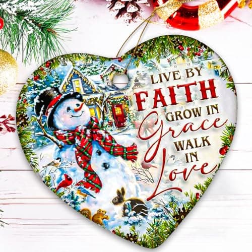 Snowman Christmas Ornaments 2025, Ceramic Snowman Ornaments for Christmas Tree - Live by Faith, Grow in Grace, Walk in Love, Religious Christian Ornament Gift for Family Friends view 2