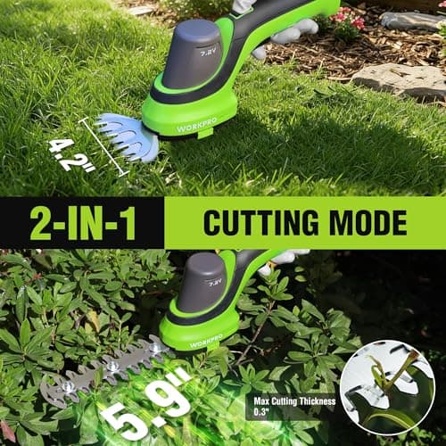 WORKPRO 7.2V Handheld Grass Trimmer, 2-in-1 Cordless Hedge Trimmer & Grass Shears with 2Ah Battery, Small Bush & Shrub Trimmer for Lawn Edging, Garden, Yard & Hedge Trimming view 2