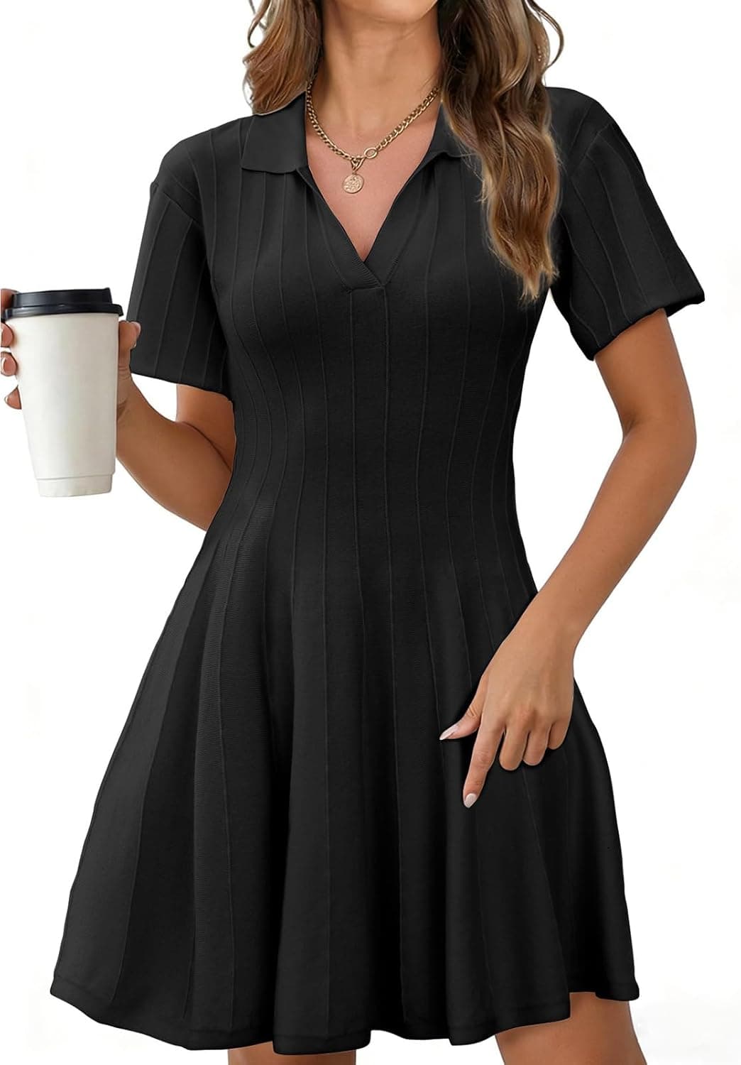 SKOINVB Womens Short Sleeve V Neck Dress