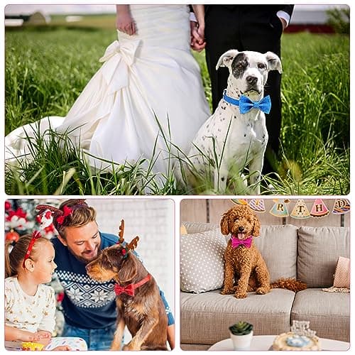 Jumpress Bling Bow Tie Collar and Leash Set, Red Christmas Dog Collar with Bow and 5ft Leash for Puppy Small Dogs (Neck fit 9-12'') view 5