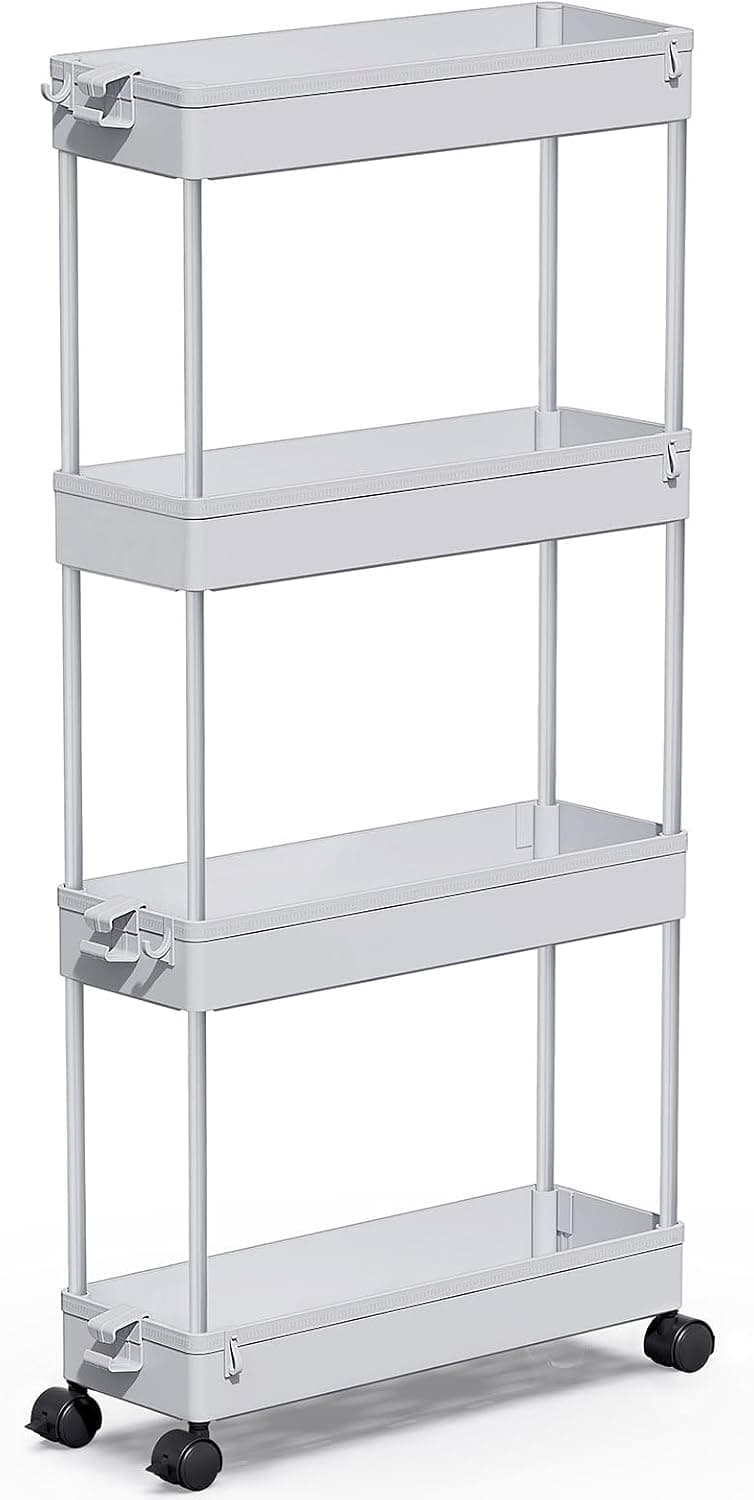SPACEKEEPER Slim Rolling Storage Cart 4 Tier