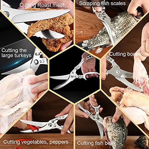 ANDONG Upgrade Heavy Duty Stainless Steel Kitchen Scissors - Professional Poultry Shears for Bone, Meat, Chicken, Fish, Turkey, Vegetables,Spring Loaded Multipurpose Ultra Sharp Utility Scissors view 5