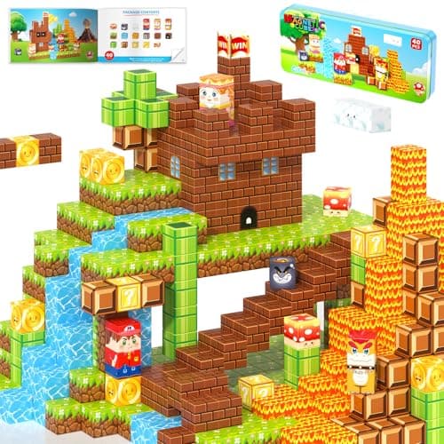 Coodoo Magnetic Blocks Travel Toys with Portable Metal Tin – Toddler Magnet Tiles Building Blocks STEM, Montessori Kids Toys for 3+ Year Old Boys & Girls, Classroom Must Haves, and Sensory Toys