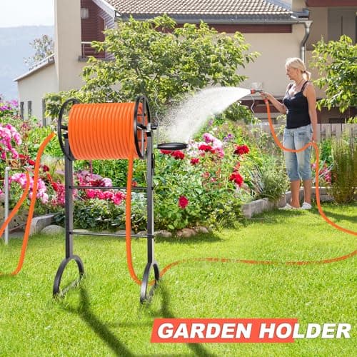 Garden Hose Reel,Upgrade Garden Hose Holder,Outside Heavy Duty Metal Freestanding Water Hose Holder Winder,Holds Up 150FT 1/2" Hose for Garden Lawn Yard view 5