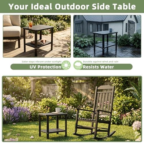 Outdoor Side Table, 2-Tier Small Table, Weather Resistant Outdoor End Tables, Patio Furniture for Garden, Porch, Pool, Lawn, Backyard or Indoor Bedroom view 5