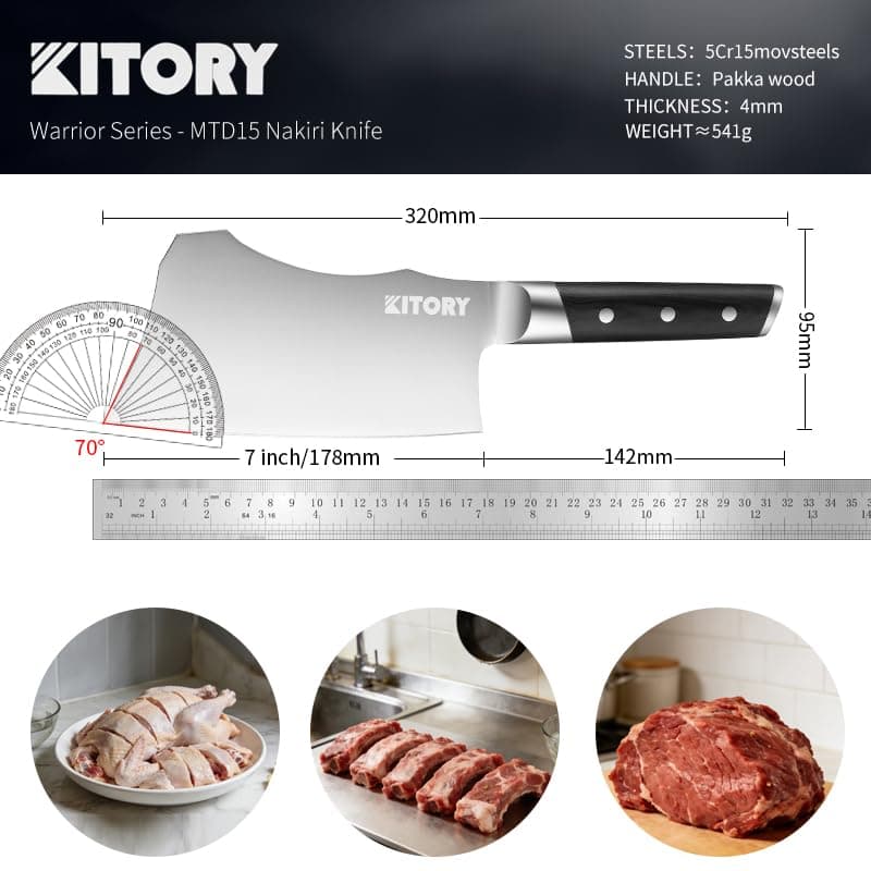 Kitory Meat Cleaver for bones and frozen meat - 7 inch German High Carbon Stainless Steel Kitchen Chopping Knife Blade, Ergonomic Wodden Handle with Enhanced Bolster - Gifts Box Included view 3