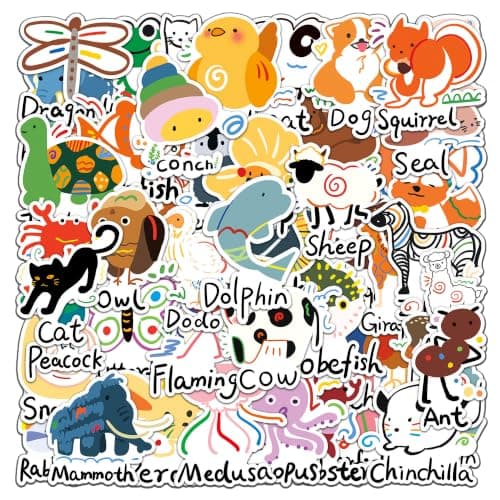 100 Cartoon Animal Stickers with English Words, Colorful Decorative Sticker Set for Boys and Girls Ages 3-12, Kids Video Walkie Talkie Accessories, Video Walkie Talkie Not Included view 5