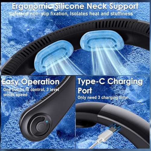 AUIIAH Neck Fan - Portable Personal Cooling Bladeless Around the Neck Fans that Blow Cold Air Rechargeable with 5 Speeds, Neck Support for Hot Flashes, Disneyland, Travel, Cooler Gift for Women Men view 6