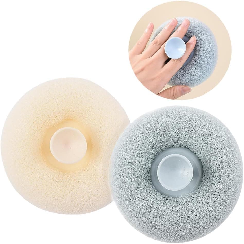 Iosjeude 2 PCS Suction Cup Bath Ball, Super Soft Sunflower Suction Cup Bath Ball Shower Sponge Exfoliating Shower Ball Bath Sponges Shower Loofah Sponges to Scrub Body and Enjoy Shower Apricot & Blue — image 1