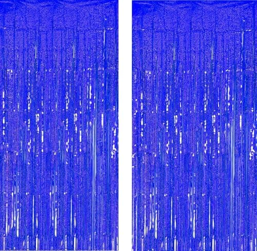 Blue Laser Tinsel Glitter Foil Fringe Curtain Birthday Party Streamers Backdrop Decorations Photo Booth Theme Bachelorette Graduation Decor — image 1