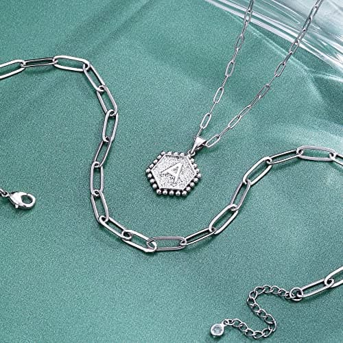 M MOOHAM Mothers Day Gifts, 14K-Gold-Plated Initial Necklaces for Women Cute Hexagon Letter Initial Necklace Layered Necklaces for Women Teen Girl Gifts view 6