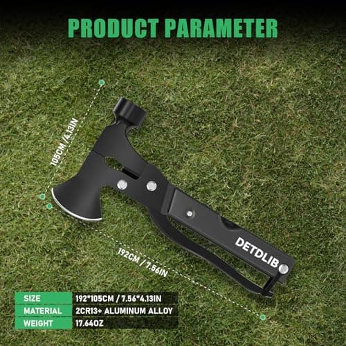 DETDLIB 15-in-1 Multitool Axe Hatchet, Birthday Gifts for Men, Essential for Camping, Hiking, Cool Gadget, Gifts for Men. Women, Dad, Him, Husband, Father, Mechanic, Boyfriend, Black view 2