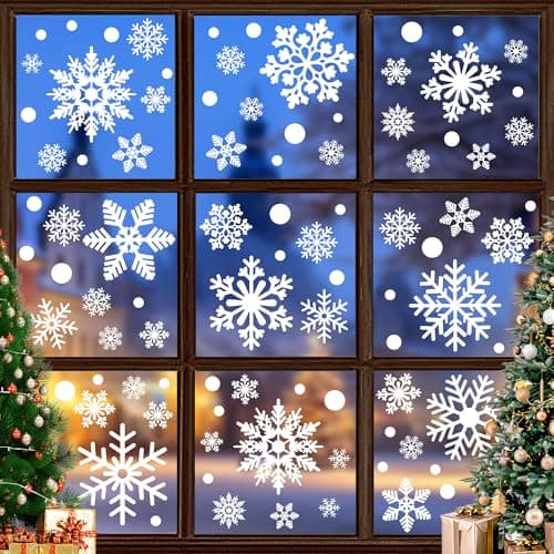 116PCS Christmas Decorations, 9 Sheets Christmas Window Clings, Snowflake Window Clings Decals, Double Sided Xmas Snowflake Decal Stickers for Winter Holiday Home Indoor Decorations Decor Supplies — image 1