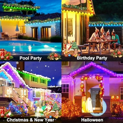 MUCCCUTE Permanent Outdoor Lights for Holidays Easter 300ft RGB House Light w/App & Remote Control Smart Rainbow LED IP67 Waterproof for New Year Christmas Roof Eaves Garden Décor All Year Around view 5