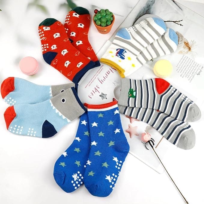 AIQIBAO 12 Pairs Anti Slip Socks With Grips, Funny Children Ankle Toddler Boys Girls Baby Socks for Ages 1-7 view 2