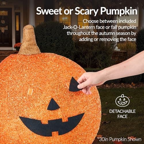 Best Choice Products 2pc Lighted Pop-Up Outdoor Halloween Pumpkin Set with Removeable Face, Fall Harvest Holiday Ball Decoration w/ 130 LED Lights view 4
