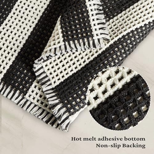 MatEssenz Checkered Bath Mat 2'x3', Black and White Waffle Weave Bathroom Rug with Tassels, Non-Slip & Quick Dry Bath Rugs for Tub and Sink, Machine Washable, Skin-Friendly Boho Decor view 4