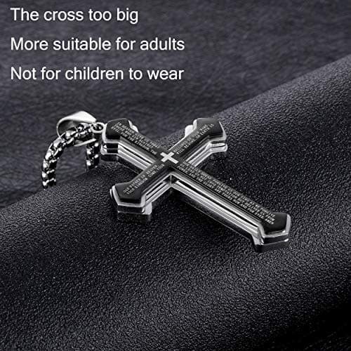 Rehoboth Men's Stainless Steel Nail Lord's Prayer Cross Pendant Necklace for Men Women Big Pendant and Strong Chain 24" view 5
