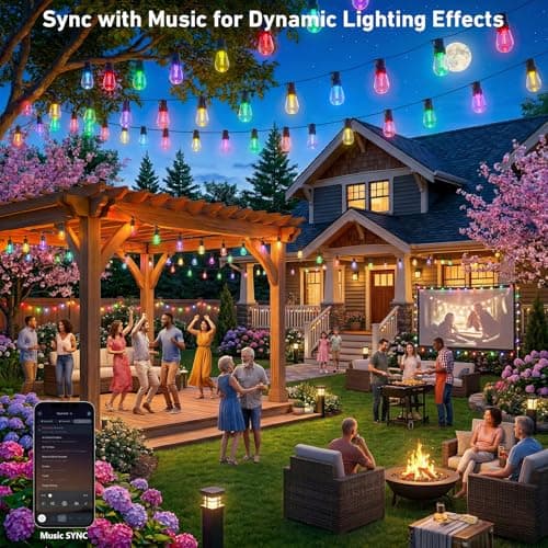 Outdoor String Lights,200FT Smart RGB+IC Patio Lights with Shatterproof LED Bulbs ,Outside Light Dimmable Patio for Decor DIY IP67 Waterproof ,Courtyard, garden,Holiday,LED lights more Scene Modes view 5